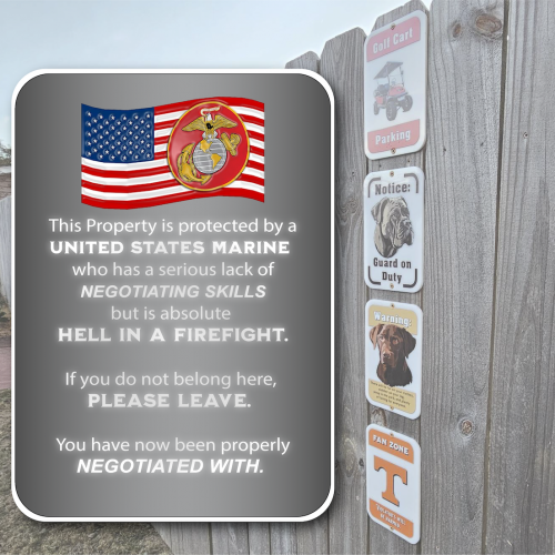 Marine-Negotiating-Firefight Garden Sign